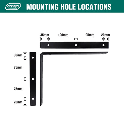 Carinya Heavy-Duty Black Angle Bracket 250x200mm, Stainless Steel, Indoor/Outdoor Use