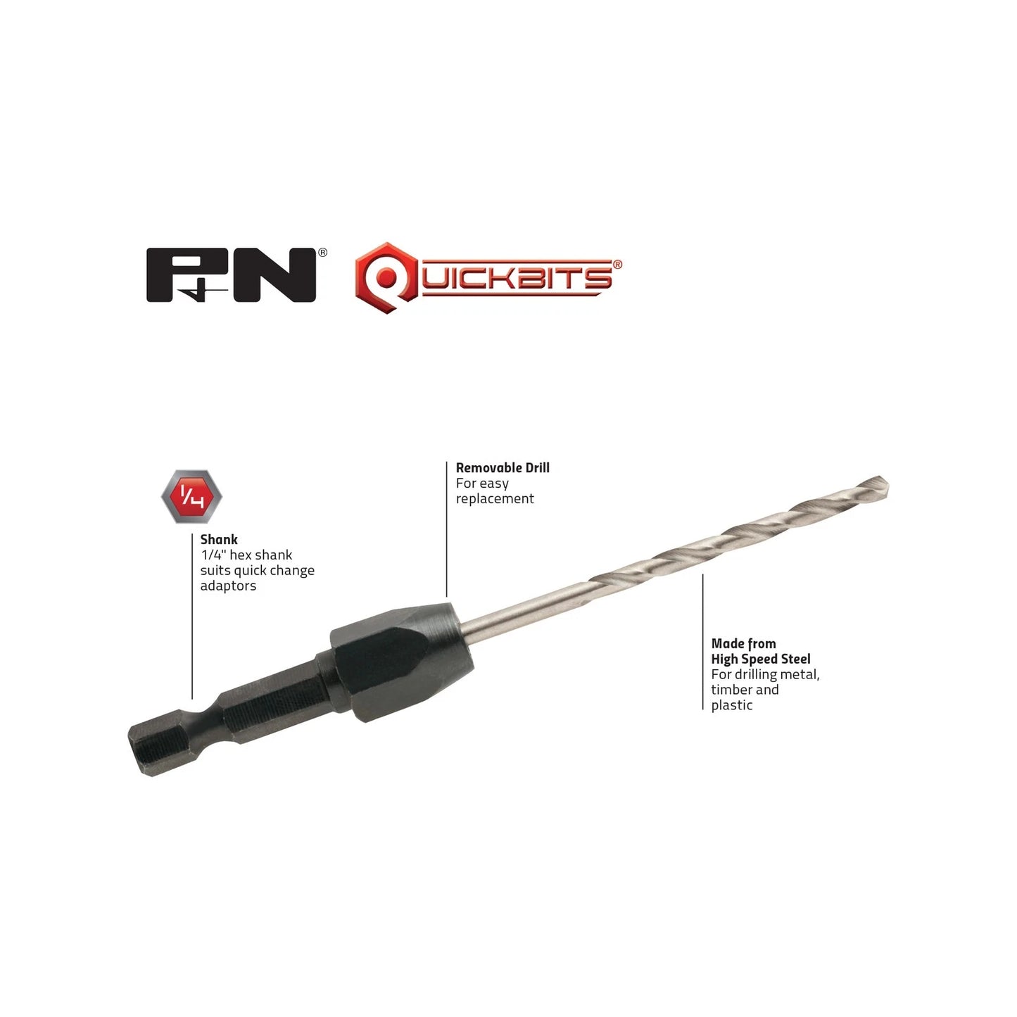 P&N 14g Countersink Bit 3/16" TCT Drill for Cement, Timber, Plastic, Quick Change