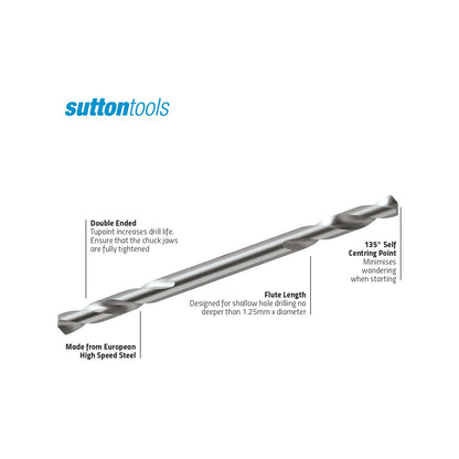 Sutton Tools 1/8" Double Ended Panel Drill Bit 2 Pack - M2 HSS, Self-Centering, Shallow Hole