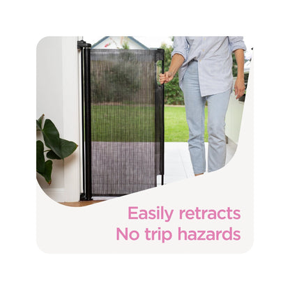 Perma Child Safety Black Retractable Baby Gate, Extra Wide & Tall, Indoor/Outdoor Use