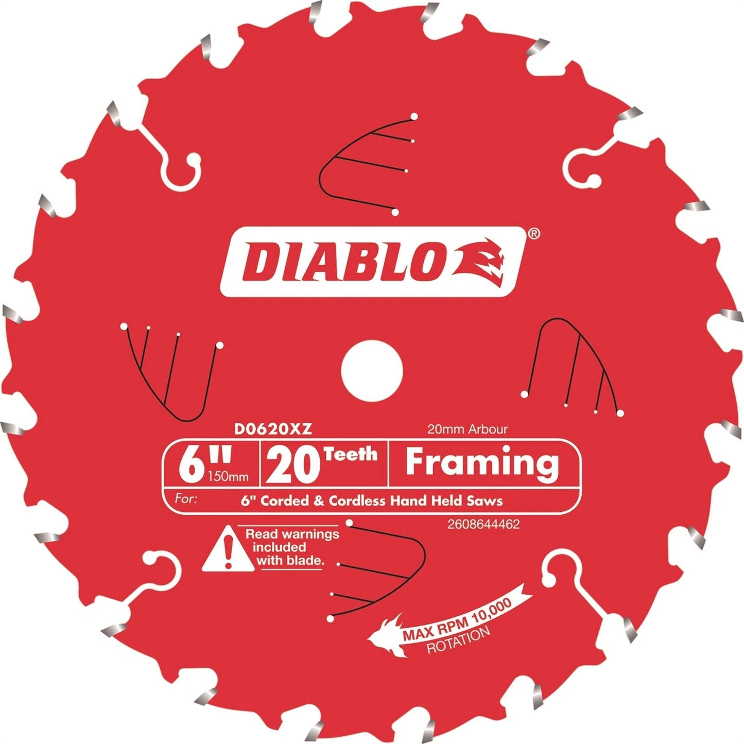 Diablo 150mm 20T Cordless Circular Saw Blade, TiCo Carbide, Non-Stick Coating