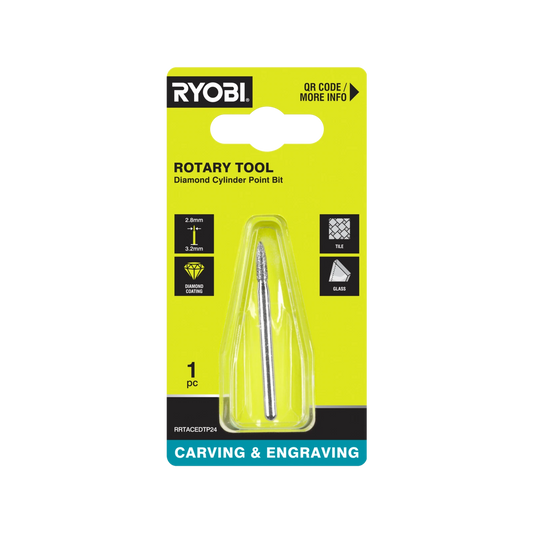 Ryobi 2.8mm Spear-Shaped Engraving Burr for Glass & Tile, Diamond Coated, 35,000 RPM