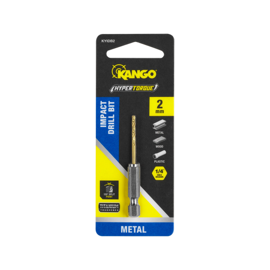 Kango Hypertorque™ 2mm Impact HSS Drill Bit, Titanium Coated, 135° Split Point, ¼” Hex Shank