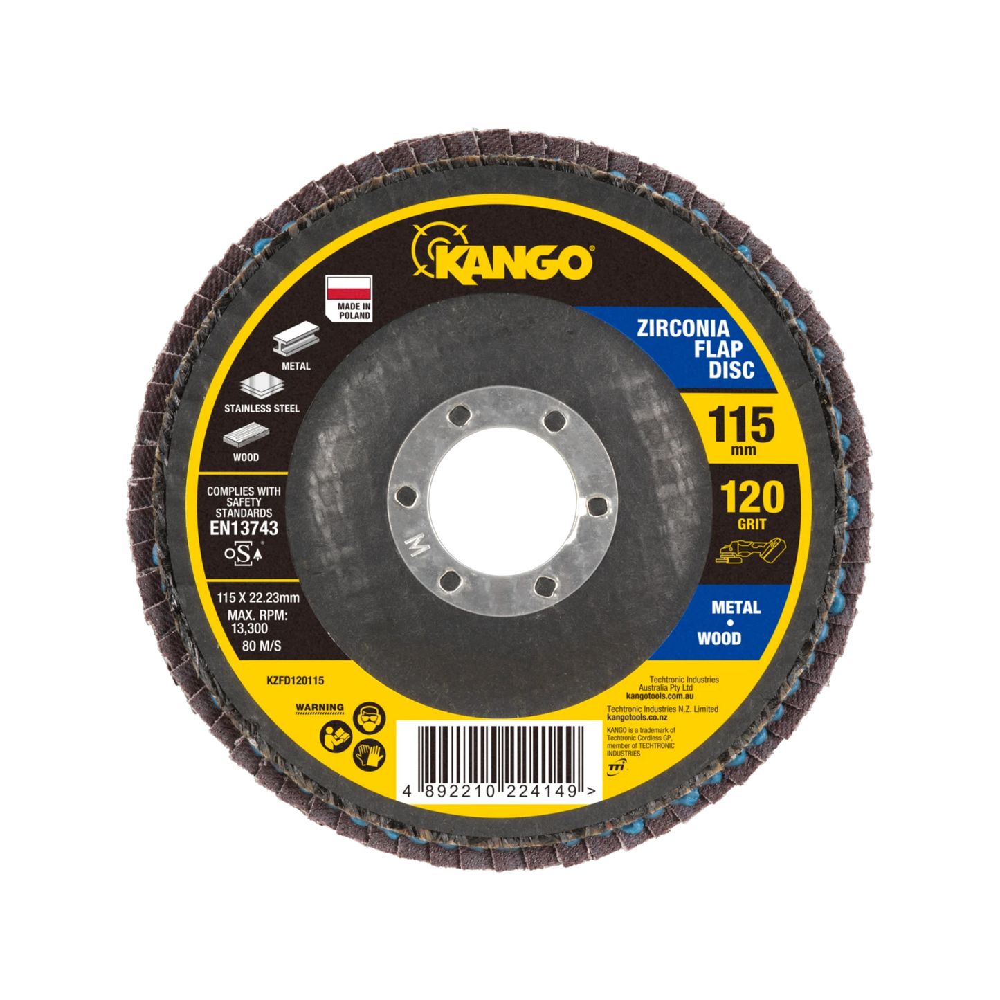 Kango 115mm 120G Zirconia Flap Disc, Self-Sharpening, Enhanced Material Removal