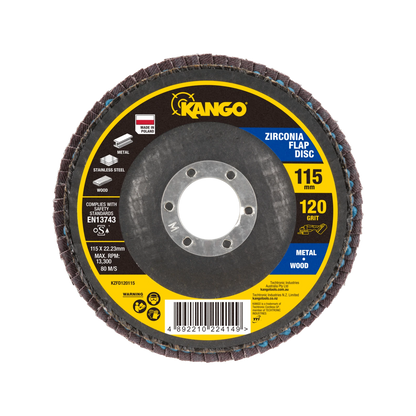 Kango 115mm 120G Zirconia Flap Disc, Self-Sharpening, Enhanced Material Removal