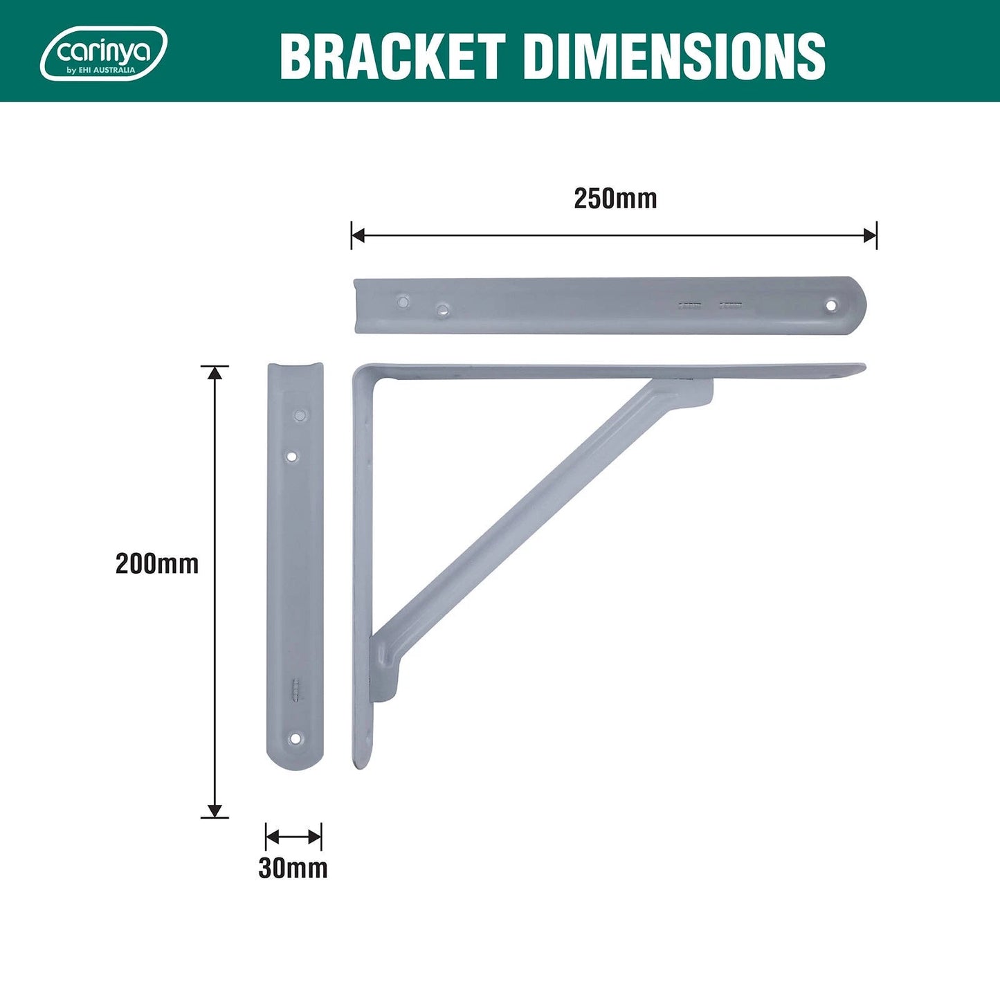 Carinya White Light Stayed Bracket 250x200mm, Powder Coated Steel, Indoor/Outdoor Use