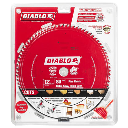Diablo 305mm 80T Mitre Saw Blade, Super Thin Kerf, Premium Steel, Tri-Metal Brazing