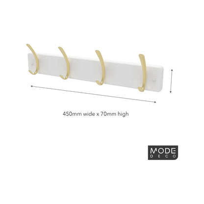 MODE 4 Brushed Brass Hooks White Board Hat & Coat Rack, Durable & Easy Install