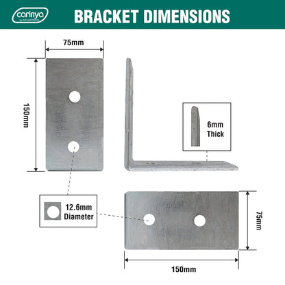 Carinya Galvanised Reinforcing Angle Bracket 150x150x75mm - Durable, Corrosion Resistant