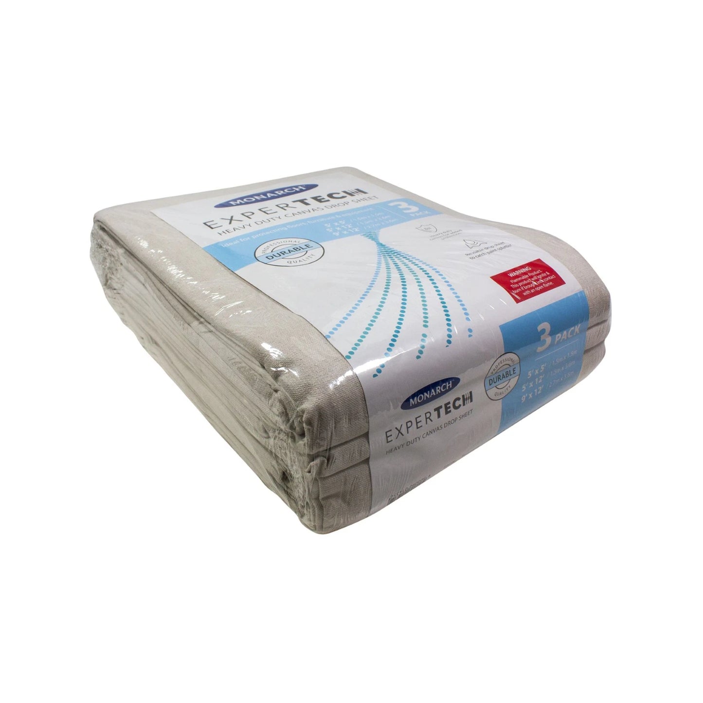 Monarch Expertech Canvas Drop Sheet 3 Pack - Heavy-Duty, Reusable, Super Absorbent, Multiple Sizes