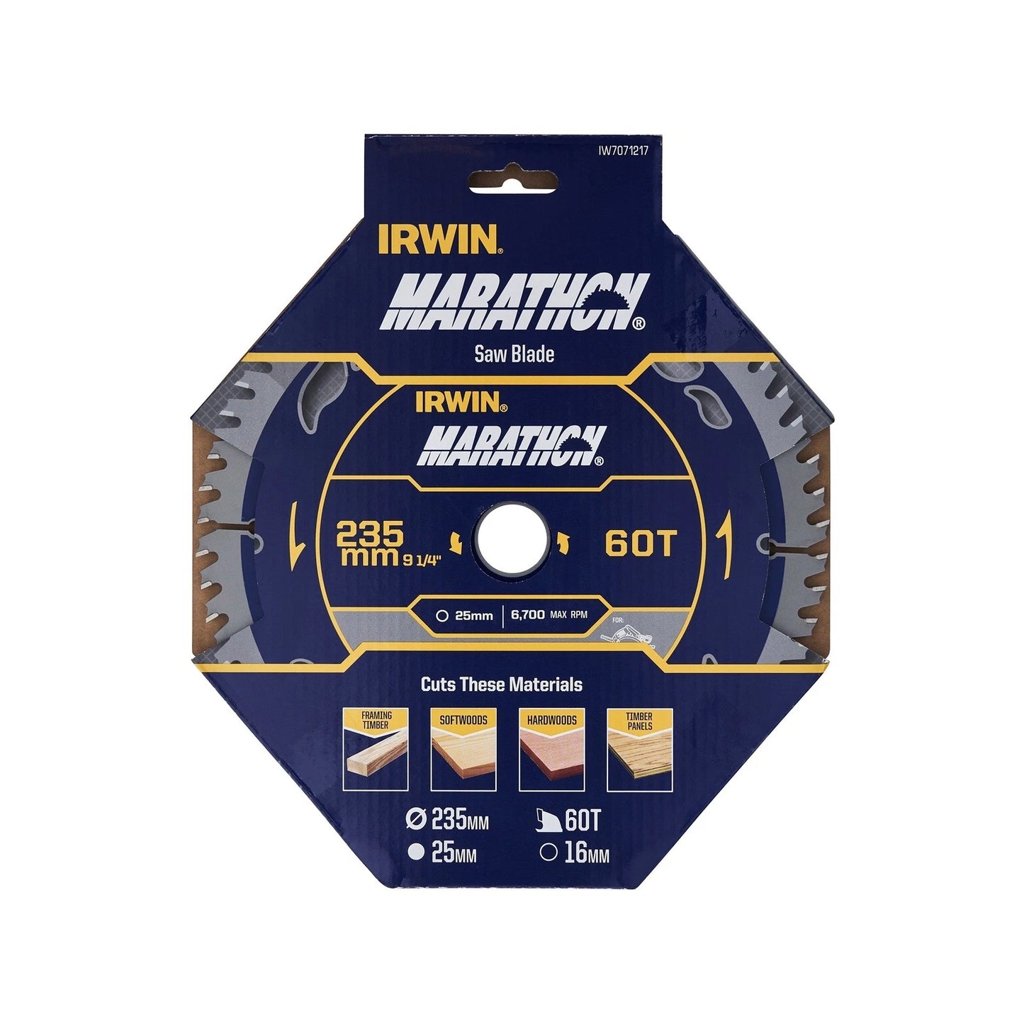 IRWIN 235mm 60T Marathon Circular Saw Blade, High Density Tungsten Carbide, Fast Clean Cuts