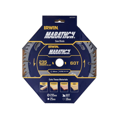 IRWIN 235mm 60T Marathon Circular Saw Blade, High Density Tungsten Carbide, Fast Clean Cuts