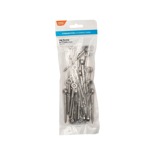 Taskmaster 6mm 316 Stainless Steel Lag Screw 24 Pack - Marine Grade, Weather Resistant
