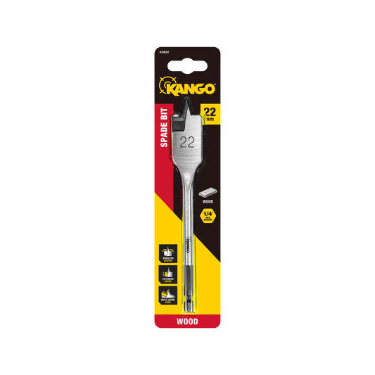 Kango 22mm Spade Bit, Wingless Design, Extended Scoop, Multi Grind Edge, ¼” Hex Shank