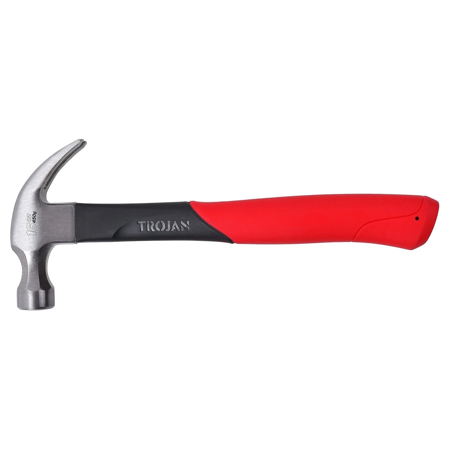 Trojan 16oz Fibreglass Claw Hammer - Induction Hardened Head, Lightweight Handle, Lifetime Warranty