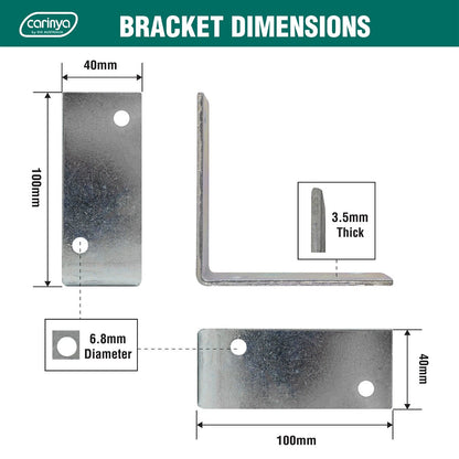 Carinya Zinc Plated Reinforcing Angle Bracket 100x100x40x3.5mm Durable Indoor/Outdoor Use