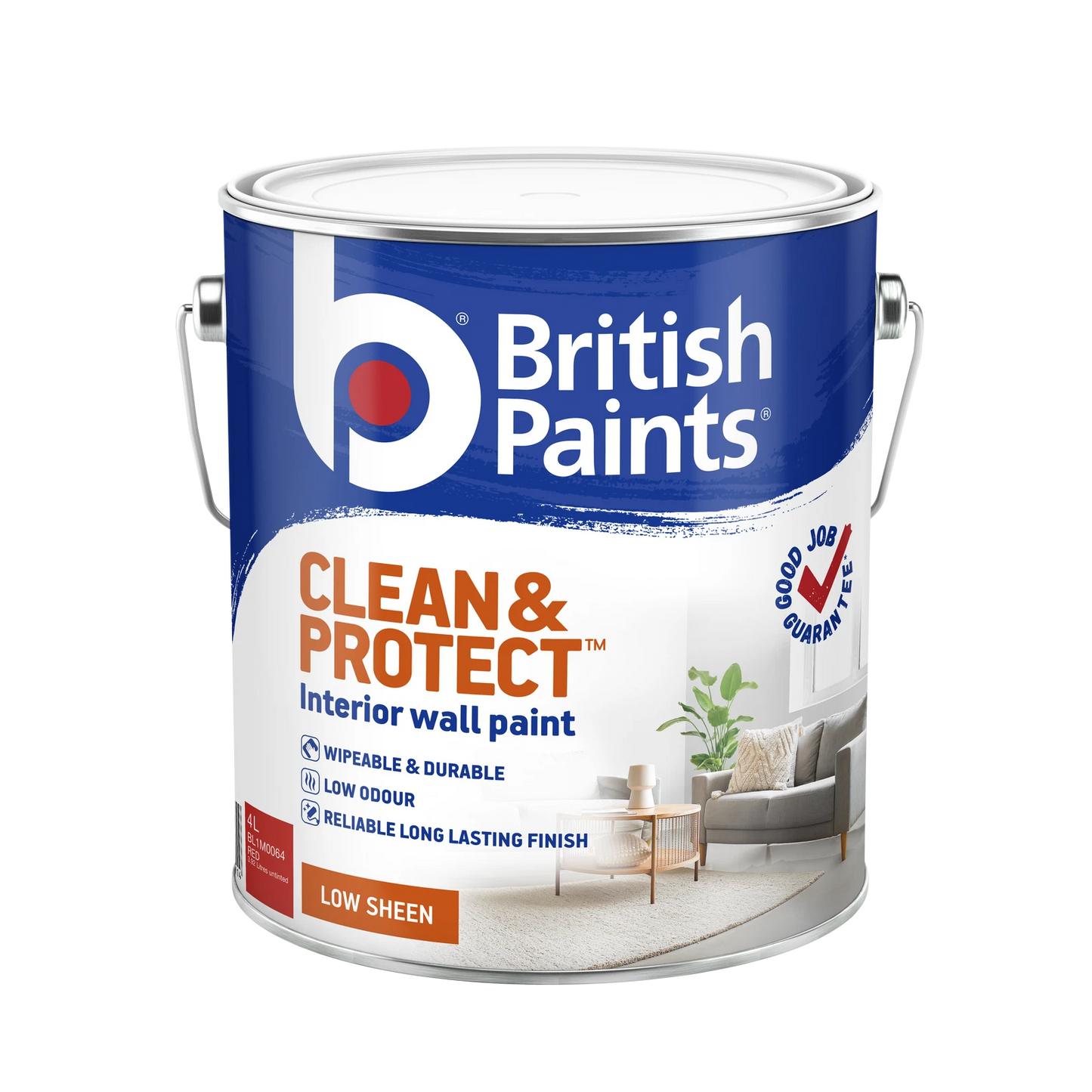 British Paints 4L Red Low Sheen Interior Paint, Wipeable & Durable, Low Odour, Water-Based