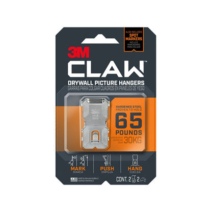 3M Claw Picture Hanger 30kg 2 Pack - No Tools Needed, Secure for Plasterboard