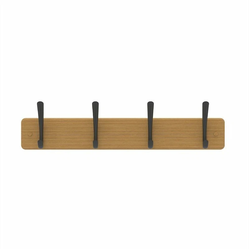 MODE Bamboo Hat & Coat Rack with 4 Black Hooks, Wall-Mounted, Easy Install