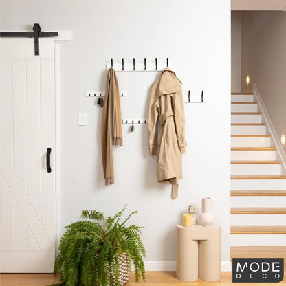 MODE 7 Key Rack with Black Hooks on White Board, Decorative & Durable Design