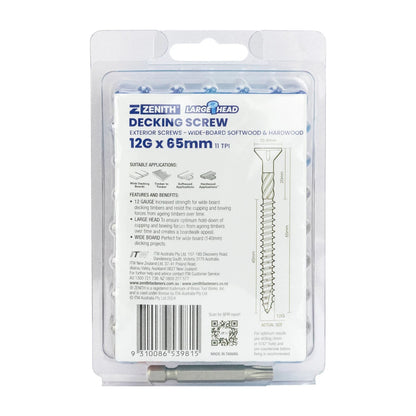 Zenith SS304 Large Head Decking Screw T25 12G x 65mm - 50 Pack