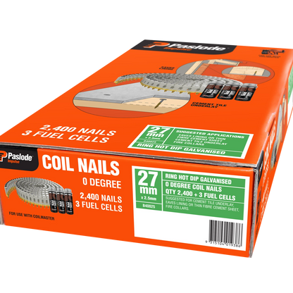 Paslode Galvanised Coil Nails 27x2.5mm, 2400 Box - Corrosion Resistant, Fast Installation