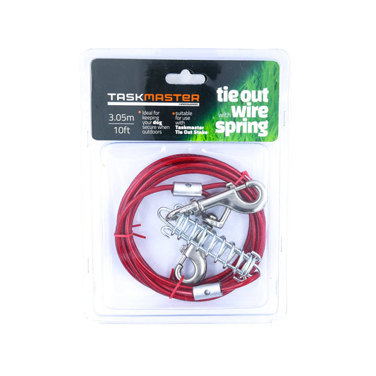 Taskmaster 5mm x 10ft Stainless Steel Tie Out Wire with Spring & Rust-Resistant Hooks