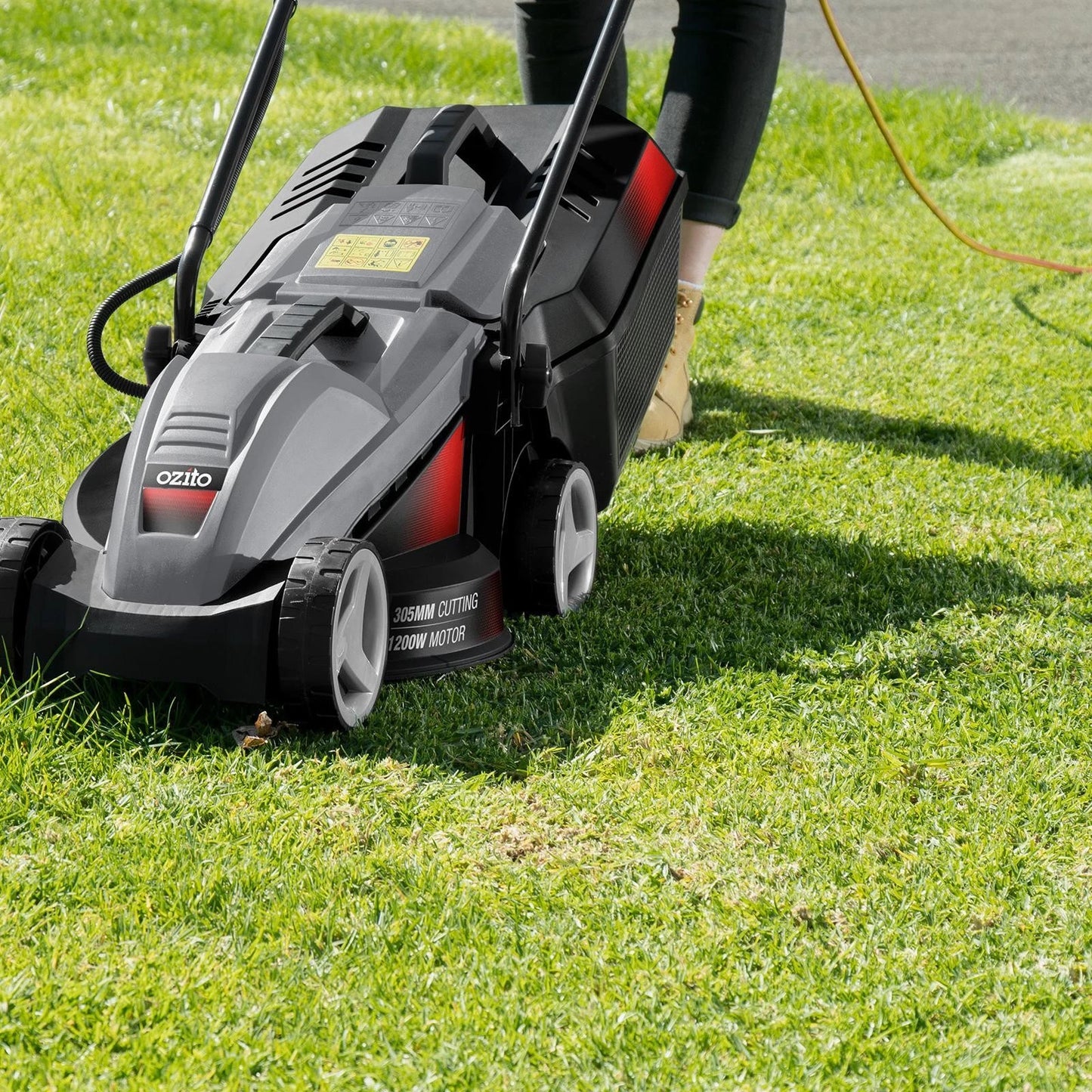 Ozito 1200W Corded Lawn Mower, 305mm Blade, Lightweight, Adjustable Height, 25L Catcher