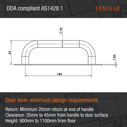 Lemaar Black D-Pull Plate 200mm x 50mm DDA Compliant Stainless Steel Door Handle