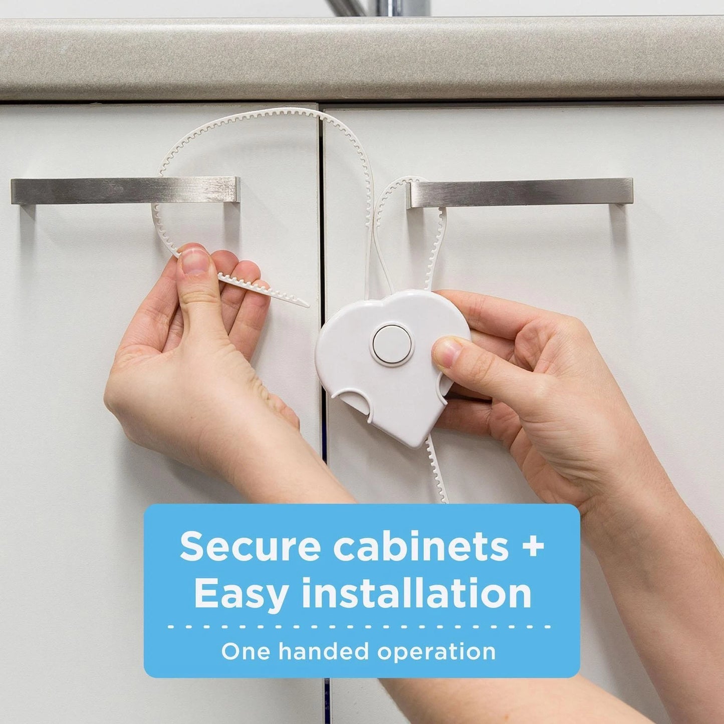 Perma Child Safety Adjustable Cabinet Locks 3 Pcs, Dual Movement Unlock, Non-Adhesive, White