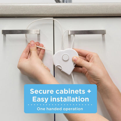 Perma Child Safety Adjustable Cabinet Locks 3 Pcs, Dual Movement Unlock, Non-Adhesive, White