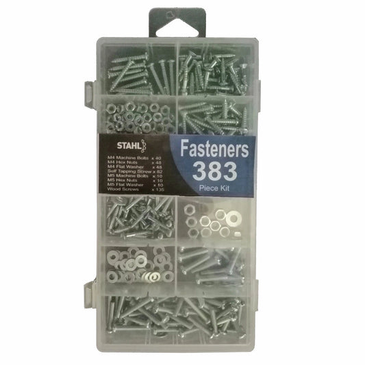 Stahl 383 Piece Assorted Fasteners Kit with Screws, Bolts, Nuts, Washers in Organized Case