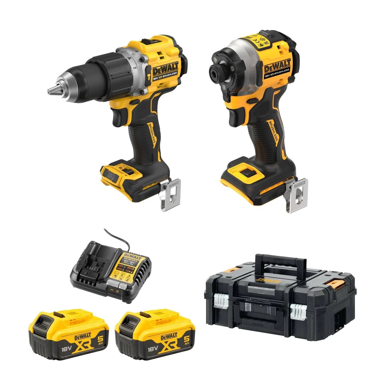 DeWALT 18V XR Compact Combo Kit 5.0Ah, Brushless, Hammer Drill & Impact Driver