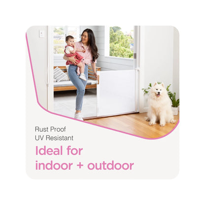 Perma Child Safety 1.4m White Retractable Baby Gate, Indoor/Outdoor, 3-Way Lock, Pet-Friendly