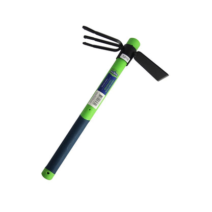 Saxon Mini Mattock Cultivator with Fiberglass Handle, Carbon Steel, 3-Pronged, Soft Grip