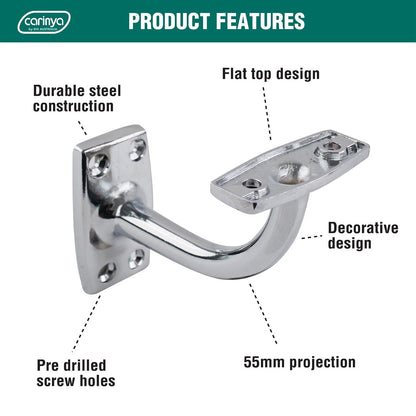 Carinya Chrome Flat Top Curved Handrail Bracket - Durable, Corrosion Resistant, Easy Install