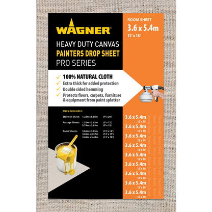 Wagner Heavy Duty Canvas Drop Sheet 3.65x5.48m, Cotton, Non-Slip, Tear Resistant