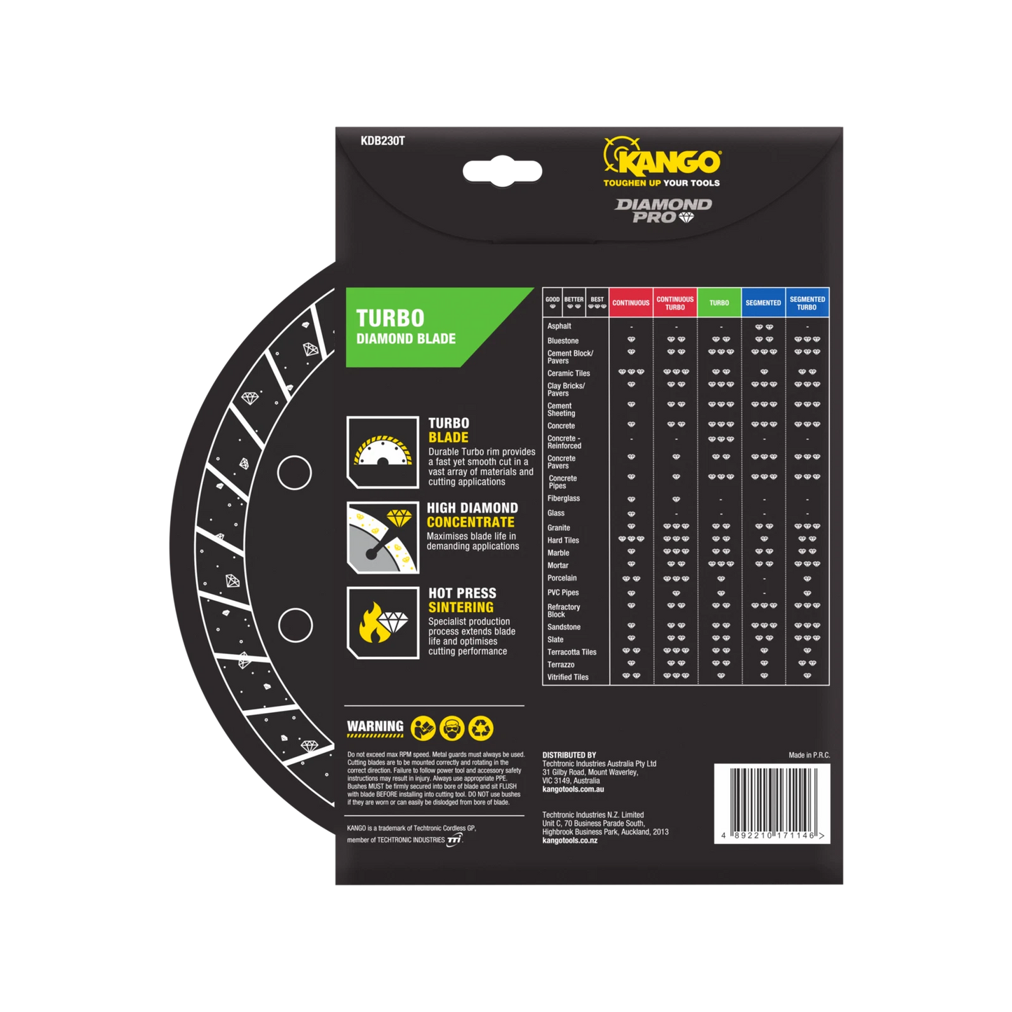Kango 230mm Turbo Diamond Saw Blade - Ultra Thin, Fast & Precise Cuts, Versatile Material Use