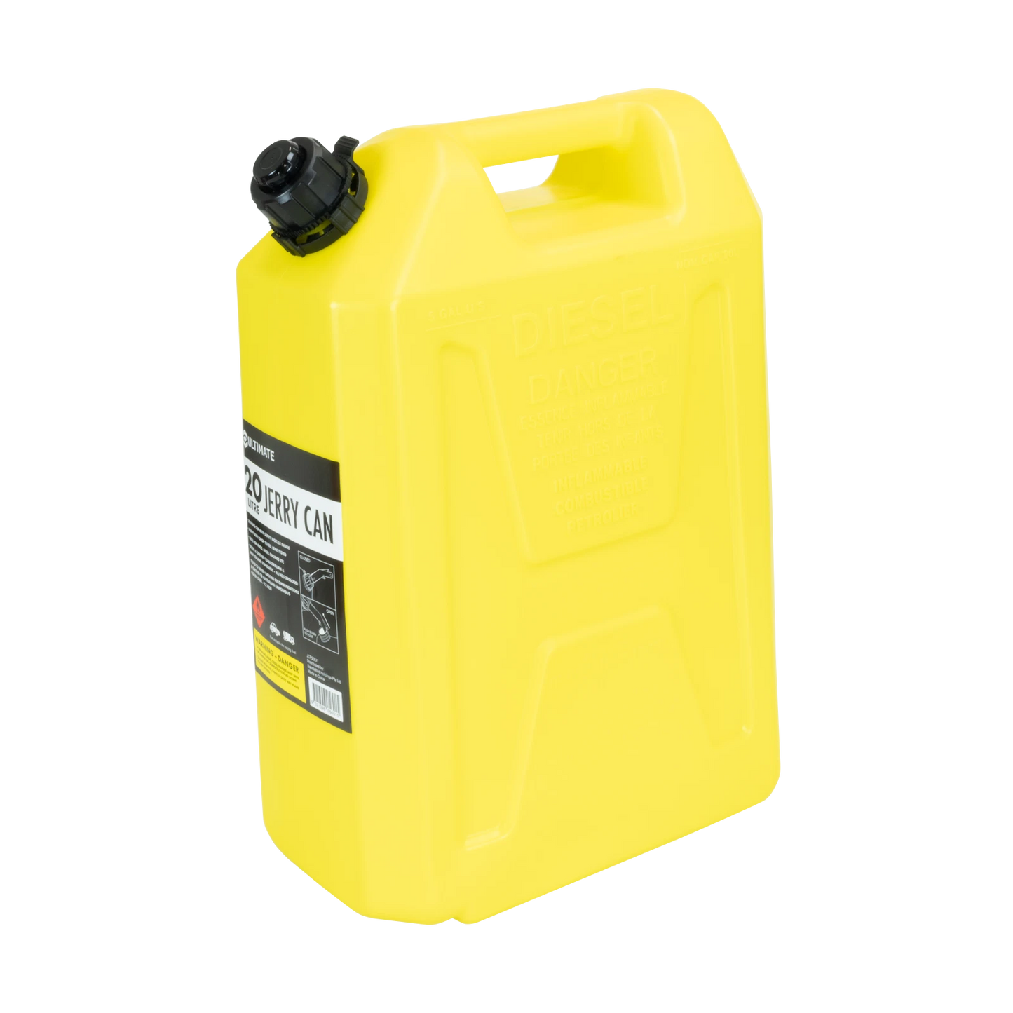 Ultimate 20L Yellow Plastic Fuel Can with Safety Nozzle & Self-Venting Spout