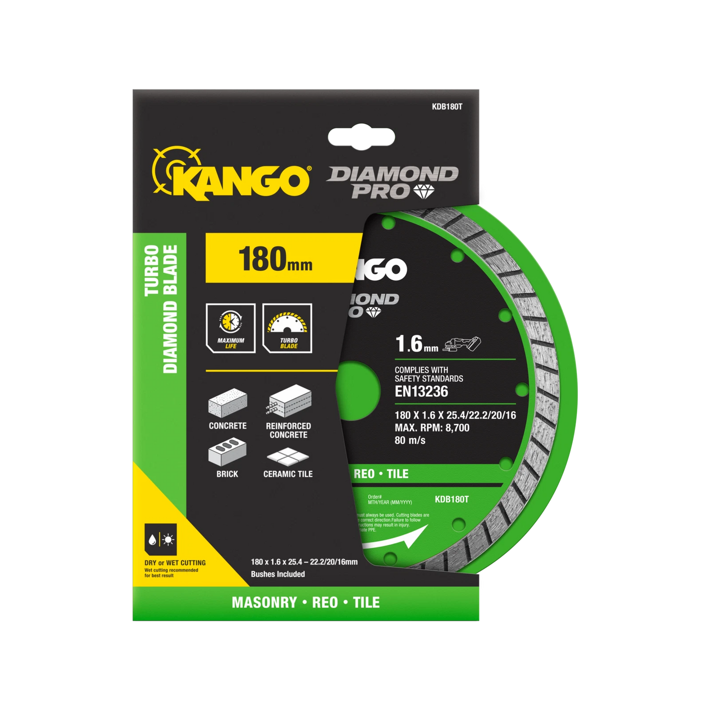 Kango 180mm Turbo Diamond Saw Blade - Fast, Precise Cuts for Concrete, Brick, Stone