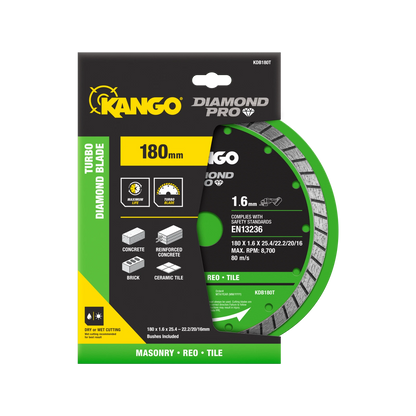 Kango 180mm Turbo Diamond Saw Blade - Fast, Precise Cuts for Concrete, Brick, Stone