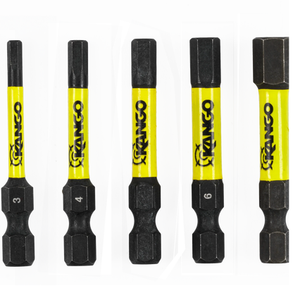 Kango Hypertorque 50mm HEX3-8 Impact Driver Bit Set, Magnetised Tips, 5 Pack