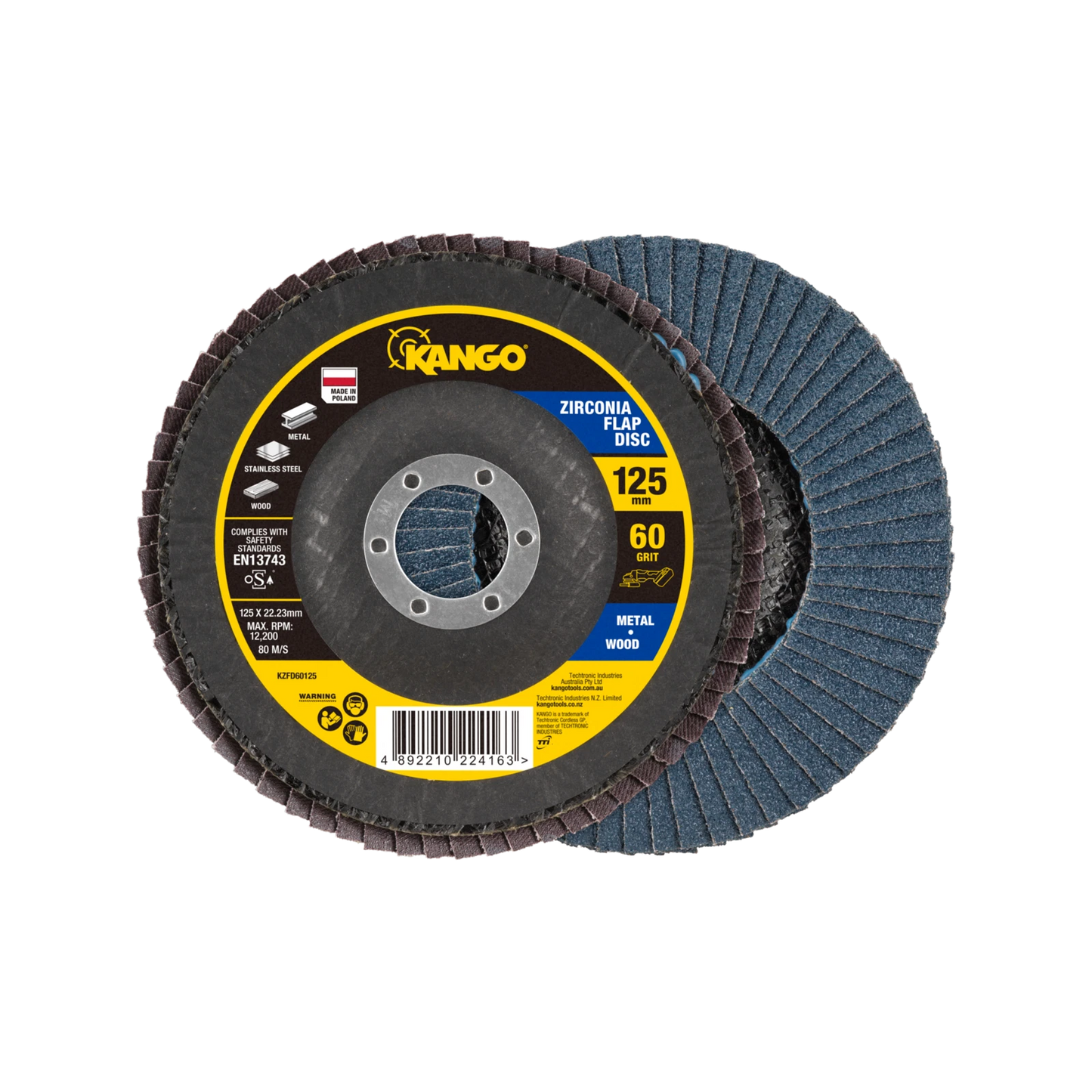 Kango 125mm 60G Zirconia Flap Disc, Self-Sharpening, High Material Removal Rate