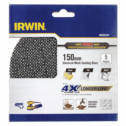 Irwin 150mm Mixed Grit Orbital Sanding Disc 5 Pack - Extended Lifespan & Universal Fitment