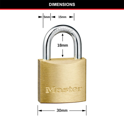 Master Lock 30mm Brass Keyed Padlock 2 Pack - Corrosion-Resistant, Hardened Steel Shackle