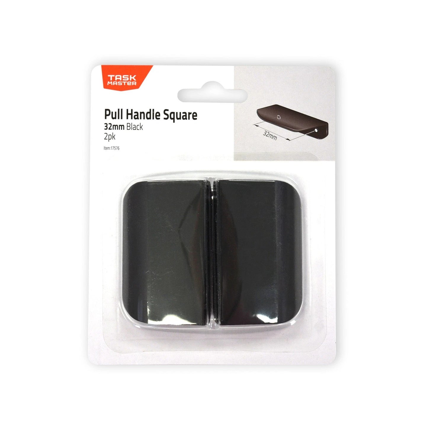 Taskmaster Matte Black Square Cabinet Pull Handle 32mm - 2 Pack, Easy Install