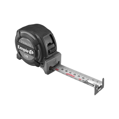 Empire 8m Stainless Steel Tape Measure, Nylon-Coated, Double-Sided, True Zero Hook