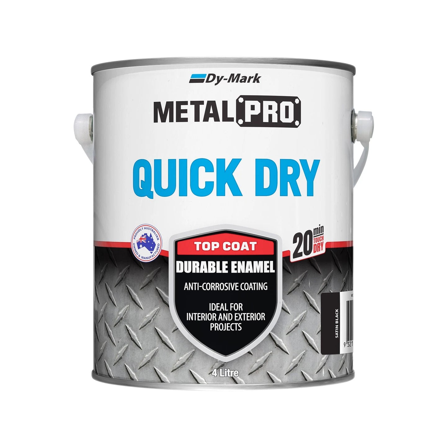 Dy-Mark 4L Black Satin Quick Dry Metal Enamel - Anti-Corrosive, Fast-Drying, Durable Finish