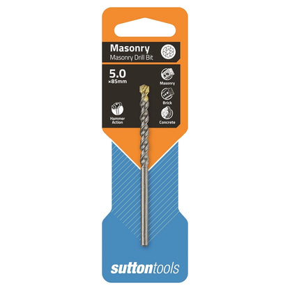 Sutton Tools 5x85mm TCT Masonry Drill Bit, Carbide Tip, Double Spiral Flute