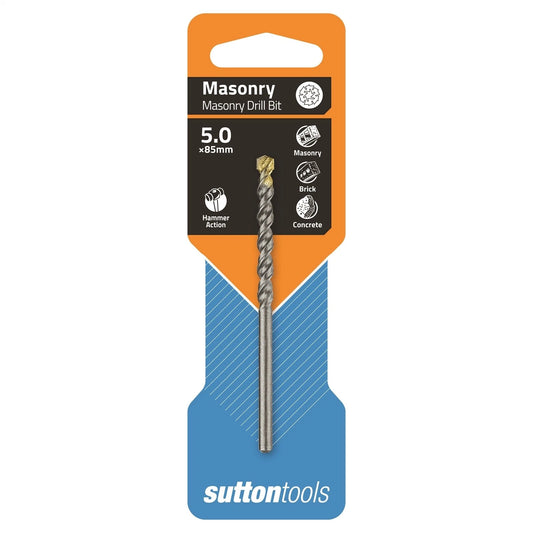 Sutton Tools 5x85mm TCT Masonry Drill Bit, Carbide Tip, Double Spiral Flute